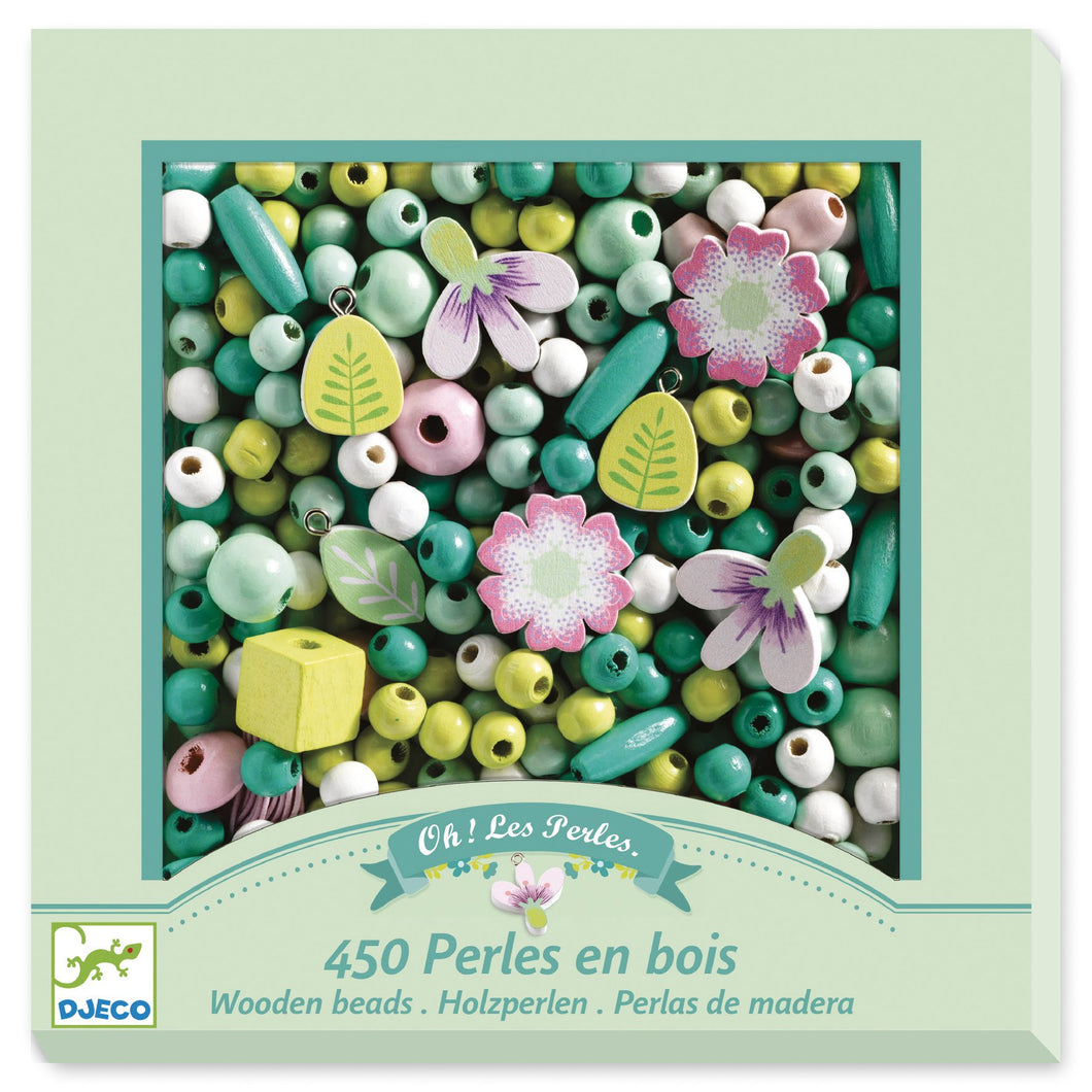 Flowers and Foliage Wooden Beads Set